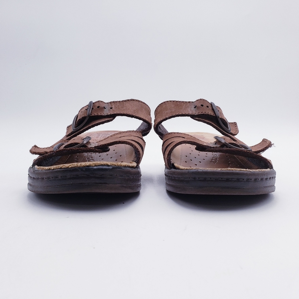 FLY FLOT Dana 2-Strap Tan Leather Sandals Italy Anti Shock Women's Size 38 US - Picture 2 of 11